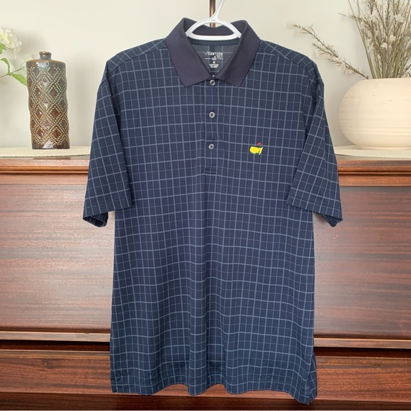 Masters Tech Blue Windowpane Print Golf Polo Shirt, Size Medium - Picture 2 of 10